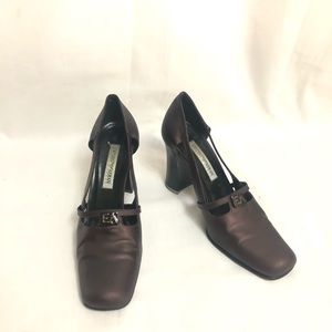 Emporio Armani Purple Leather Square Block Heels